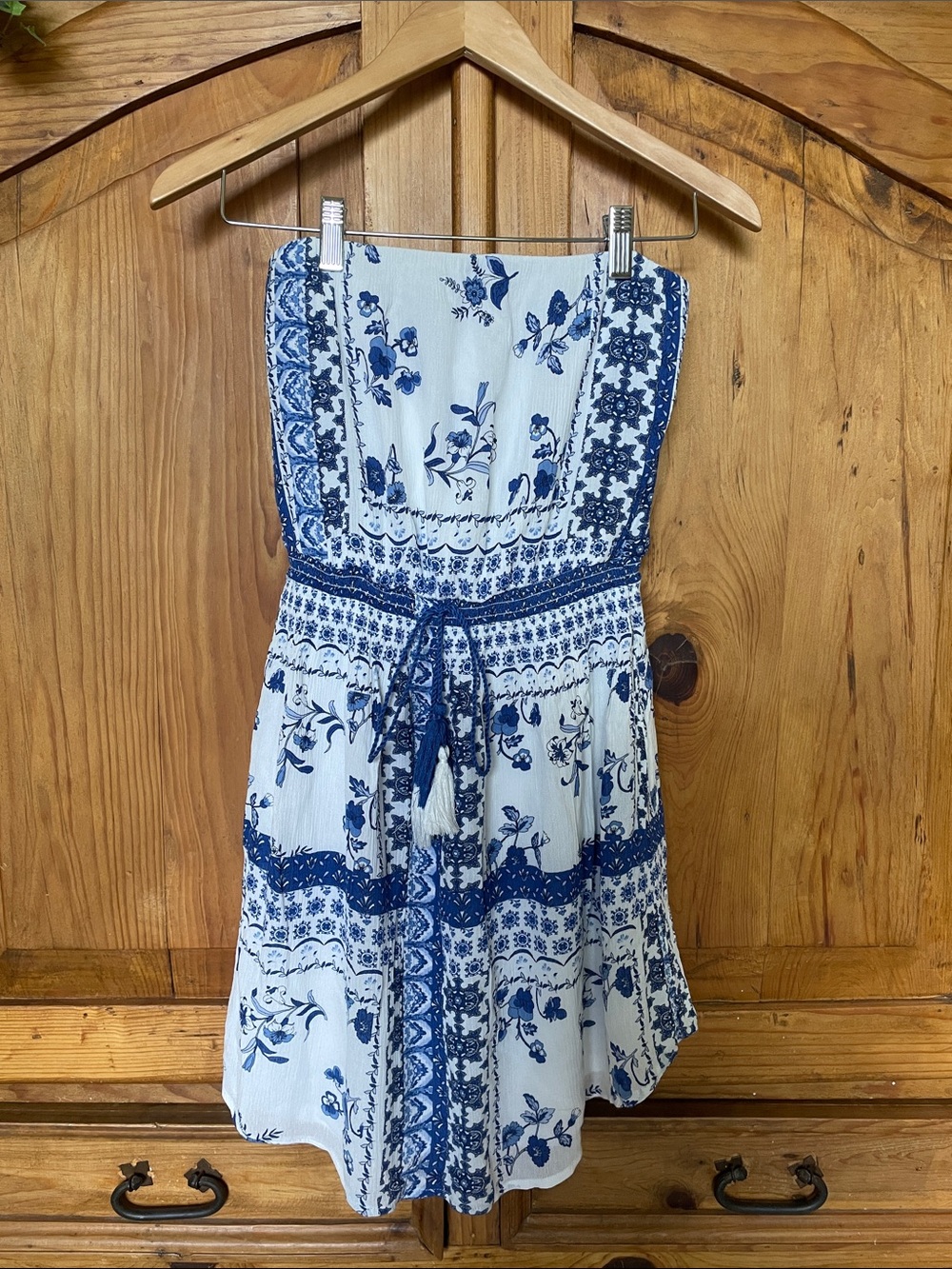 Xhilaration Blue and White Floral Strapless Sundress